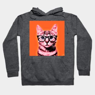 Pop Art Geek Cat in Orange Background - Print / Home Decor / Wall Art / Poster / Gift / Birthday / Cat Lover Gift / Animal print Canvas Print Hoodie